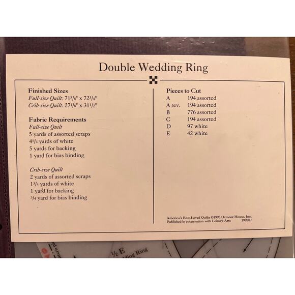 quilt pattern double wedding ring pattern with vinyl templates - Picture 4 of 5